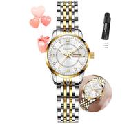 Taxau Two Tone Watches for Women Small Dial Womens Watch Ladies Stainless Steel Waterproof Easy Read Womens Watch with Date Dress Analog Quartz Women Wrist Watches Reloj para Mujer Silver/Blue Dail