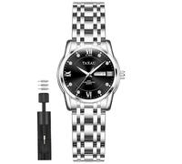 Taxau Watch for Women Silver Fashion Dainty Waterproof Stainless Steel Big Number Face & Day Date Casual Dress Luxury Analog Quartz Women's Wrist Watches with Watch for Ladies, Black-HL-L8401, ROUND,