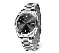 Taxau Waterproof Stainless Steel Dress Luxury Business Multifunction Luminous Date Gift Men's Watch, silver band black face-g8470g, round, Bracelet