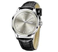 Taxau Waterproof Watches Men's Watch Business Original Leisure Men's Watches Luxury Watch Arabic Numerals Men's Watch with Date and Day Display Watches for Men Bracelet Fine, Black Leather Strap Grey