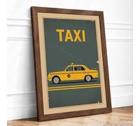 Taxi Cab Poster Vintage Framed Wall Art Print A3 (42×29.7cm) Walnut, Wall Decor for Living Room, Bedroom, Office & Home, Ready to Hang, Art Gift