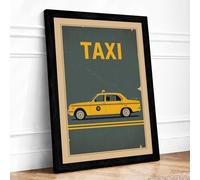 Taxi Cab Poster Vintage Framed Wall Art Print A4 (29.7×21cm) Black, Wall Decor for Living Room, Bedroom, Office & Home, Ready to Hang, Art Gift