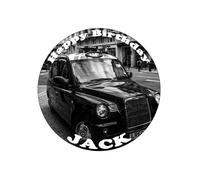 TAXI LONDON BLACK CAB Premium Quality Edible Large 7.5 Inch Round Icing Cake Topper - Text can be Customizable - Make your Celebrations Memorable with Our Delightful Charming Cake Toppers D1