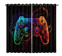 Taxpy 150X166cm 3D Color Handle 3D Blackout Curtains Gamer Video Games Teenagers Decoration Game Handles Polyester Blackout Curtain For Kids Room Kitchen Living Room Decoration Perforated Curtains