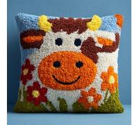 Taxpy 3D DIY Latch Hook Kits -Cows and Flowers 17X17 Inch with Colorful Printed Canvas,Beginners Animals Latch Hook Pillow Kit,Fit for Christmas, Halloween,Home Sofa Decoration
