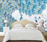 Taxpy 3D Photo Wallpaper Mural Blue Peacock,430x300cm Art Print Wall Mural Decoration Poster Picture Design