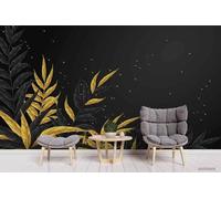 Taxpy 3D Photo Wallpaper Mural, Gold Black Plants Leaves,250x175cm Wall Art for Bedroom, Wall Murals for Bedrooms, Photo Wallpaper 3D