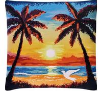 Taxpy 3D Pillow Latch Hook Embroidery Kits Beach Scenery DIY Pillow Materials Package Crocheting Rug Yarn Cushion Embroidery Set Fit for Beginners Embroidery Kit Pillowcase Cushion 43X43Cm