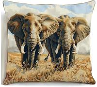 Taxpy 3D Pillow Latch Hook Embroidery Kits Two Elephants DIY Pillow Materials Package Crocheting Rug Yarn Cushion Embroidery Set Fit for Beginners Embroidery Kit Pillowcase Cushion 43X43Cm