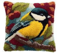 Taxpy Animal Cross Stitch Latch Hook Sofa Cushion Cover,Bird,3D Pre-Printed Pillow Case Latch Hook Embroidery Pillow Cover Kits with All Tool Fit for Kids and Adults,17X17Inch