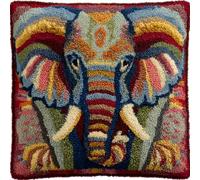 Taxpy Animal Cross Stitch Latch Hook Sofa Cushion Cover,Elephant,3D Pre-Printed Pillow Case Latch Hook Embroidery Pillow Cover Kits with All Tool Fit for Kids and Adults,17X17Inch
