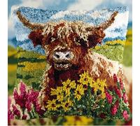 Taxpy Animal Cross Stitch Latch Hook Sofa Cushion Cover,Highland Cattle at Sunset,3D Pre-Printed Pillow Case Latch Hook Embroidery Pillow Cover Kits with All Tool Fit for Kids and Adults,17X17Inch