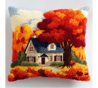 Taxpy Animal Cross Stitch Latch Hook Sofa Cushion Cover,House Under The Maple Tree,3D Pre-Printed Pillow Case Latch Hook Embroidery Pillow Cover Kits with All Tool Fit for Kids and Adults,17X17Inc