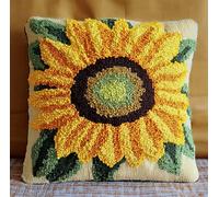 Taxpy Animal Cross Stitch Latch Hook Sofa Cushion Cover,Sunflower,3D Pre-Printed Pillow Case Latch Hook Embroidery Pillow Cover Kits With All Tool Fit For Kids And Adults,17X17Inch