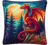 Taxpy Animal Latch Hook Cushion Kit, Dragon in The Moonlight Knitting Kits Cushion, 43X43Cm/17X17 Inch Rug Making Kit for Starters, Latch Hook Kits for Beginners Adults Or Children