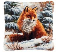 Taxpy Animal Latch Hook Cushion Kit, Fox in The Snow Knitting Kits Cushion, 43X43Cm/17X17 Inch Rug Making Kit for Starters, Latch Hook Kits for Beginners Adults Or Children