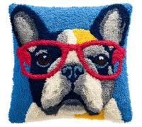 Taxpy Animal Latch Hook Cushion Kit, French Bulldog Knitting Kits Cushion, 43X43Cm/17X17 Inch Rug Making Kit for Starters, Latch Hook Kits for Beginners Adults Or Children