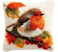 Taxpy Animal Latch Hook Cushion Kit, Robin On Maple Branch Knitting Kits Cushion, 43X43Cm/17X17 Inch Rug Making Kit for Starters, Latch Hook Kits for Beginners Adults Or Children