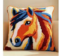 Taxpy Animal Latch Hook Kit Cushion for Adults,Horse 17X17Inch,DIY Pre-Printed Craft Latch Hook Rug Kits Cross-Stitch Embroidery Pillow Cover Kit for Christmas/S Home Sofa Decoration