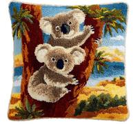 Taxpy Animal Latch Hook Kit Cushion for Adults,Koalas On The Tree 17X17Inch,DIY Pre-Printed Craft Latch Hook Rug Kits Cross-Stitch Embroidery Pillow Cover Kit for Christmas/Gifts Home Sofa Decorat