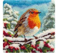 Taxpy Animal Latch Hook Kit Cushion for Adults,Robin Snow Scene 17X17Inch,DIY Pre-Printed Craft Latch Hook Rug Kits Cross-Stitch Embroidery Pillow Cover Kit for Christmas/Gifts Home Sofa Decoratio