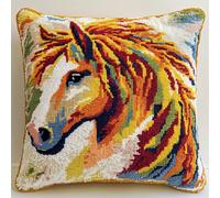 Taxpy Animal Latch Hook Kit Cushion,Horse,17X17Inch Pre-Printed DIY Pillow Materials Hooks Knitted Embroidered Pillow Embroidery Latch Hook Carpet for Kids Adults