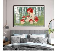 Taxpy Art Woodland Decor Antique Forest Canvas Print Painting Mother Mushroom With Her Children Vintage Art Print Poster Mushroom Wall,50x70 No Frame