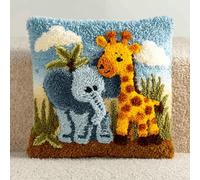 Taxpy Baby Elephant and Giraffe Latch Hook Cushion Kit - 43x43cm Durable Nylon Yarn,Easy Crochet Pattern for Adults,Relaxing Craft Activity,Perfect for Living Room Decoration