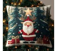 Taxpy Christmas Cushion Making Kit 43x43cm,DIY Latch Hook Pillow Craft Set for Adults & Kids,Fun Yarn Needlework for Xmas Home Decoration -6