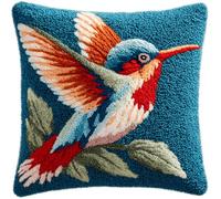 Taxpy Colorful Hummingbird Latch Hook Cushion Kit for Adults - 17x17 Inch (43x43 cm) DIY Pillow Case Making Kit with Cross Stitch Embroidery for Home Decor
