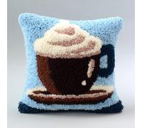 Taxpy Cushion Latch Hook Kit, Cartoon Teacup DIY Pillow Materials Hooks Knitted Embroidered Pillow Embroidery Latch Hook Carpet Kit,17x17inch