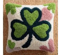 Taxpy Cushion Latch Hook Kit, Green Four-Leaf Clover DIY Pillow Materials Hooks Knitted Embroidered Pillow Embroidery Latch Hook Carpet Kit,17x17inch
