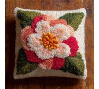 Taxpy Cushion Latch Hook Kit, Pink Flowers DIY Pillow Materials Hooks Knitted Embroidered Pillow Embroidery Latch Hook Carpet Kit,17x17inch