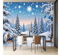 Taxpy Custom 3D Photo Wallpaper Mural Winter Landscape with Snowflakes Self-Adhesive Wall Fabric (No PVC) Removable Large Photo Wallpaper for Living Room,Bedroom,Office Home Decoration-400X280Cm
