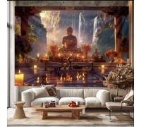 Taxpy Custom Any Size Mural Wallpaper Buddha Waterfall Tapestries-Natural Landscape Wall Children Room Background Wall Painting-300X210Cm