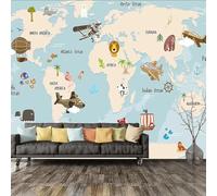 Taxpy Custom Papel Pintado De Pared World Map Mural Cartoon Animal Sailboat Airplane 3D Photo Mural Wallpaper for Kids Room Bedroom-250X175Cm
