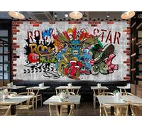 Taxpy Custom Size Wall Murals,Brick Wall Graffiti Rock Hip-Hop Ktv Music Background Removable and Stick Photo Wallpaper Background Home Decoration（No PVC）-250X175Cm