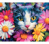 Taxpy DIY Bead Embroidery Kits Cat Animal and Colored Chrysanthemums DIY Bead Embroidery Craft Kit for Beginners Cross Stitch Needlework Set 40x50cm