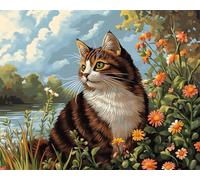 Taxpy DIY Bead Embroidery Kits Cat Animals and Flowers Landscape DIY Bead Needlepoint Beaded Stitching Cross Stitch Kits Embroidery Set 60x80cm