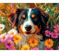 Taxpy DIY Bead Embroidery Kits Dog Animals and Colorful Flowers Beaded Cross Stitch Beads Embroidery Kit Needlepoint Handcraft Arts 50x70cm