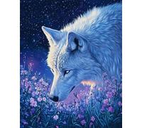 Taxpy DIY Bead Embroidery Kits White Wolf Animals and Flowers DIY Bead Needlepoint Beaded Stitching Cross Stitch Kits Embroidery Set 50x70cm