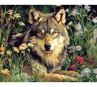 Taxpy DIY Bead Embroidery Kits Wolf Animals and Flowers Beaded Cross Stitch Beading Embroidery DIY Wall Hanging 3D Bead Set 40x50cm