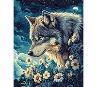 Taxpy DIY Bead Embroidery Kits Wolf Animals and Flowers Mosaic Beads Embroidery Handmade Bead Cross Stitch Kits Gift for Friends 40x50cm