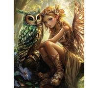 Taxpy DIY Beaded Cross Stitch Kit Anime Elves and Owls Beaded Cross Stitch Beading Embroidery DIY Wall Hanging 3D Bead Set 60x80cm