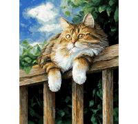 Taxpy DIY Beaded Cross Stitch Kit Cat Animal On Railing DIY Bead Embroidery Set Crafts Beading Pattern Needlework Kit Home Decor 50x70cm