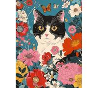 Taxpy DIY Beaded Cross Stitch Kit Cat Animals and Colorful Flowers DIY Bead Embroidery Material Package Handmade Stereoscopic Photo Ornament Gift 40x50cm