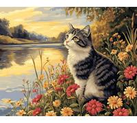 Taxpy DIY Beaded Cross Stitch Kit Cat Animals and Flowers Landscape DIY Bead Embroidery Craft Kit for Beginners Cross Stitch Needlework Set 40x50cm