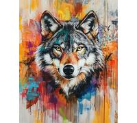 Taxpy DIY Beaded Cross Stitch Kit Doodle Wolf Animal DIY Bead Needlepoint Beaded Stitching Cross Stitch Kits Embroidery Set 40x50cm