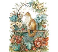 Taxpy DIY Beaded Cross Stitch Kit Watercolor Flower Frame and Cat Beaded Cross Stitch Beads Embroidery Kit Needlepoint Handcraft Arts 30x40cm