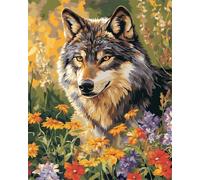 Taxpy DIY Beaded Cross Stitch Kit Wolf Animals and Flowers Beaded Cross Stitch Beading Embroidery DIY Wall Hanging 3D Bead Set 40x50cm